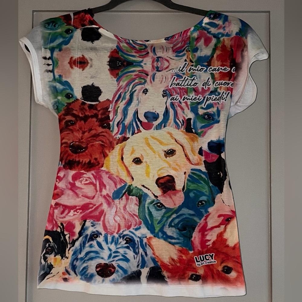 Lucy by Art Creative Dogs Portrait Graphic Multicolor Short Sleeve Tee Small